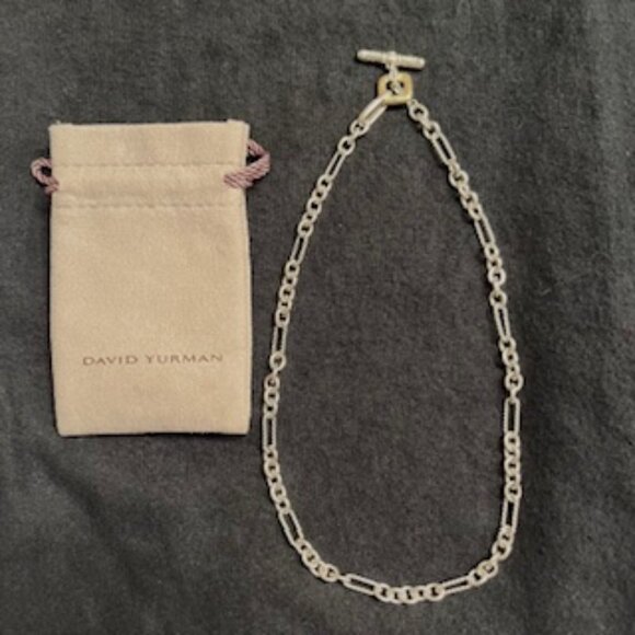 David Yurman Sterling Silver and 18K yellow gold Figaro Chain Link Necklace - Picture 2 of 10